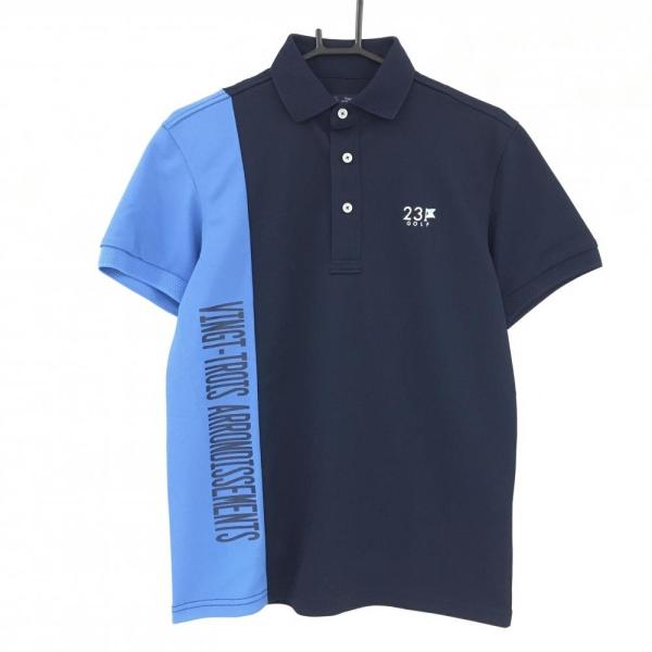 23区　ゴルフ 半袖ポロシャツ ライトブルー メンズ M 23区GOLF 【超美品】23区ゴルフ 半袖ポロシャツ ネイビー×ライトブルー