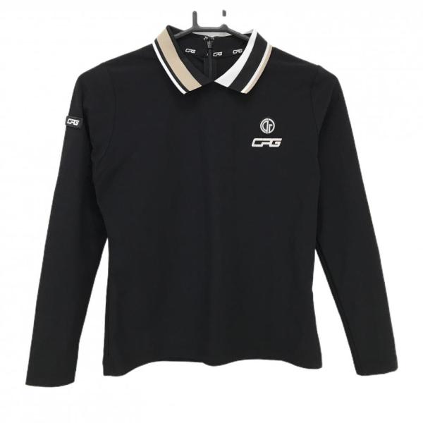 CPG GOLF 【超美品】CPG 襟付長袖シャツ 黒×ベージュ ワッペン ロゴ