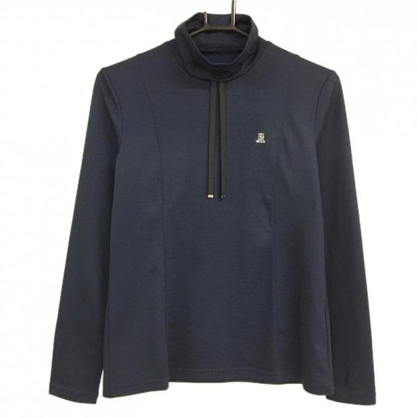【新品】ランバンスポール 長袖ハイネックシャツ ネイビー ネックギャザー ラインストーン レディース 38(M) ゴルフウェア LANVIN SPORT