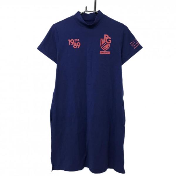 【美品】パーリーゲイツ 半袖ハイネックワンピース ネイビー×レッド ロゴプリント レディース 1(M) ゴルフウェア PEARLY GATES PEARLY GATES（パーリーゲイツ） 【美品】パーリーゲイツ 半袖