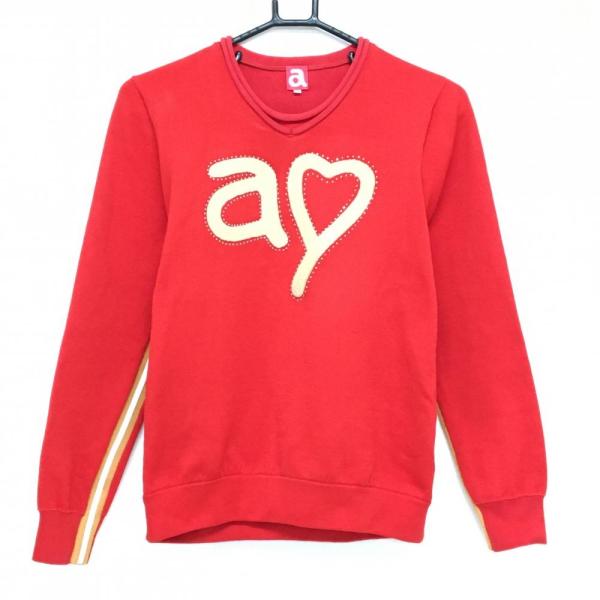 【美品】アルチビオ archivio 長袖ニット　赤　レディースサイズ38（Ｍ） archivio（アルチビオ） セーター レッド×ベージュ フロントロゴ