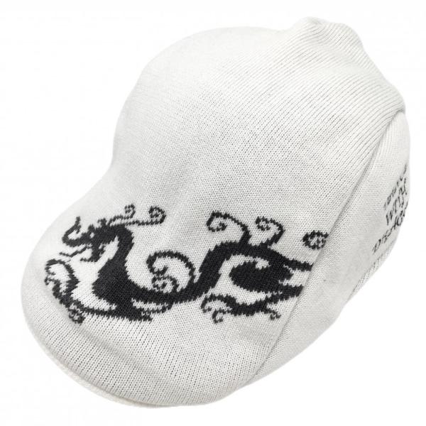 ダンスウィズドラゴン ニットハンチング帽 白×ダークグレー ロゴ刺しゅう フリーサイズ   ゴルフウェア Dance With Dragon