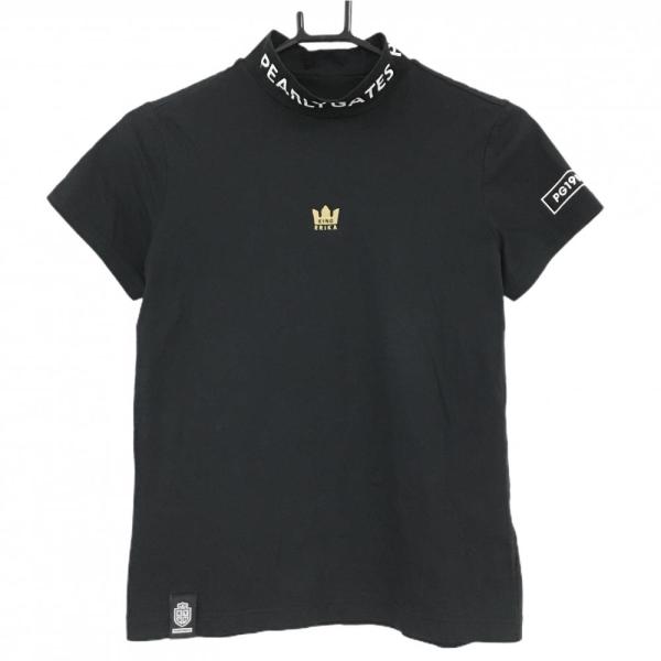 【美品】パーリーゲイツ 半袖ハイネックシャツ 黒×白 原英莉花コラボ レディース 1(M) ゴルフウェア PEARLY GATES