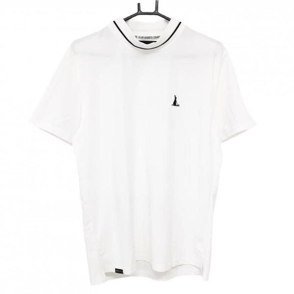 【超美品】エフアールツー 半袖ハイネックシャツ 白×黒 ラビット刺しゅう メンズ L ゴルフウェア #FR2 GOLF 超美品】エフアールツー 半袖ハイネックシャツ 白×黒 ラビット刺しゅう