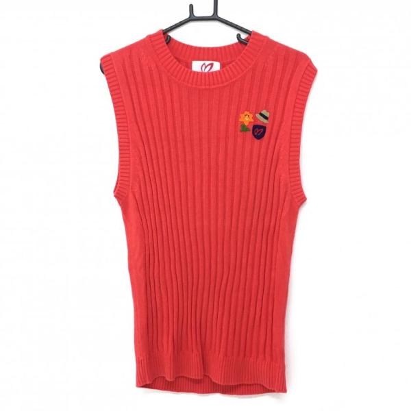【超美品】マスターバニー ニットベスト レッド 胸元ワッペン コットン・カシミヤ混 メンズ 6(XL) ゴルフウェア MASTER BUNNY EDITION MASTER BUNNY EDITION（マスターバニーエディション） 【超美品