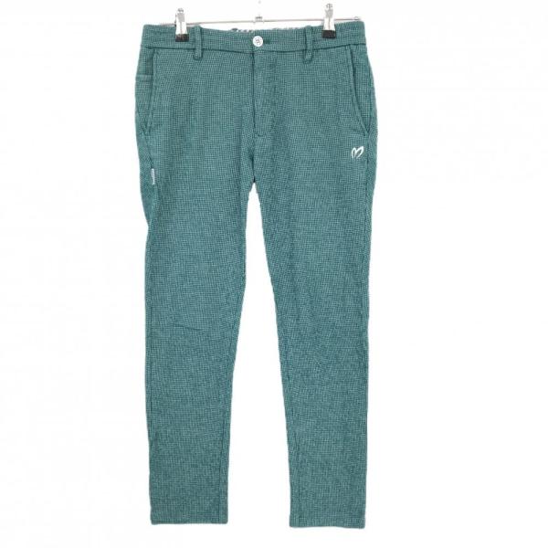 【美品】マスターバニー パンツ ブルーグリーン系×白 格子柄地模様 ウエスト調整紐 メンズ 4(M) ゴルフウェア MASTER BUNNY EDITION MASTER BUNNY EDITION（マスターバニーエディション） 【美品