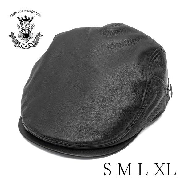 ハンチング メンズ レザー 黒 ブラック 日本製 大きいサイズ