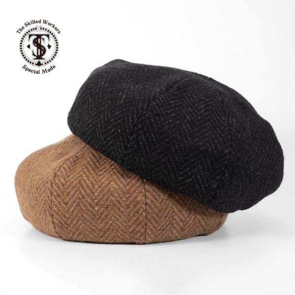 ベレー 大柄 ウール ヘリンボーン ツイード ゆったり 大きめ