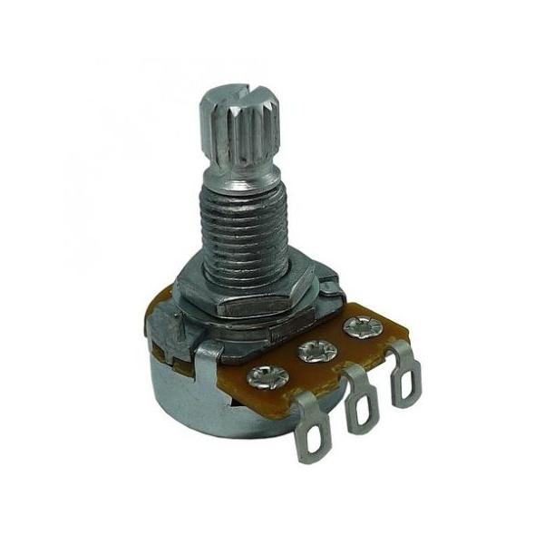 ALPHA のポット。ネジ部が 7Φ で 10mm と 長めです。エレキギターやエレキベースのボディに直接マウント可能。メール便発送可能です。アクティブピックアップなどにお使いください。筐体へ直接ハンダ付けする際は、紙ヤスリ、棒ヤスリなどで...