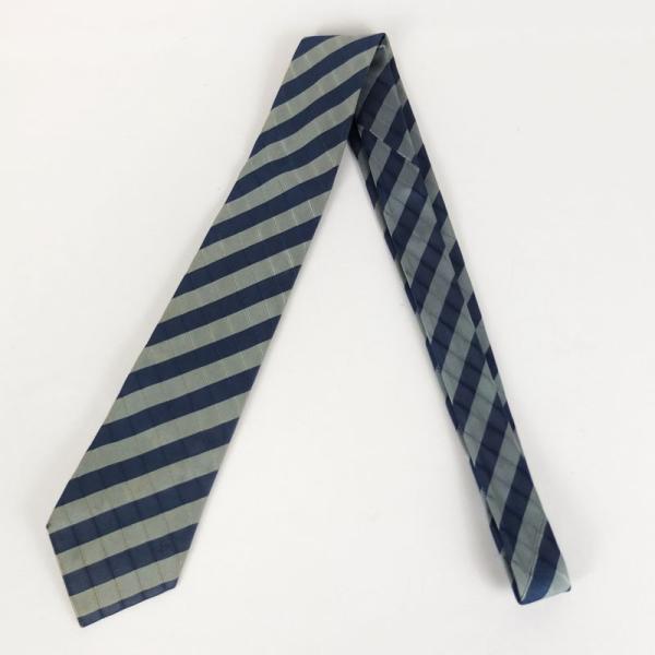 【美品】ルイヴィトン ストライプ ネクタイ グレー ネイビー メンズ ネクタイ ルイ ヴィトン LOUIS VUITTON ネクタイ ストライプ シルク100