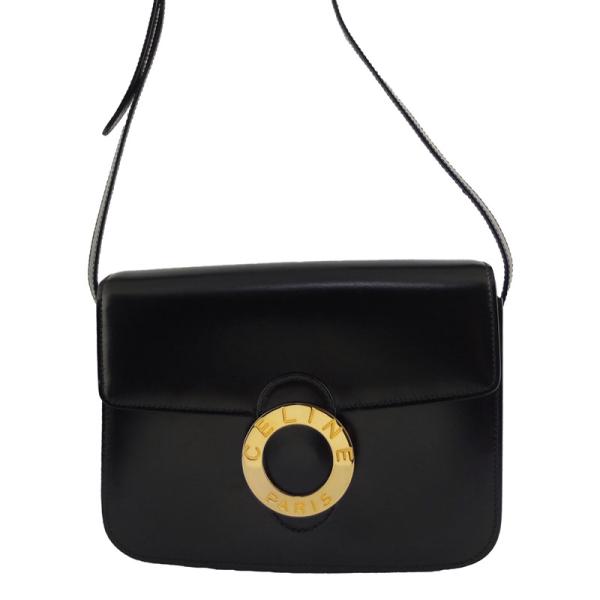 【人気】セリーヌ　ハンドバッグ　ロゴ型押し　ゴールド金具　レザー　ダークネイビー CELINE】セリーヌ トップハンドル MC98/1 ハンドバッグ レザー