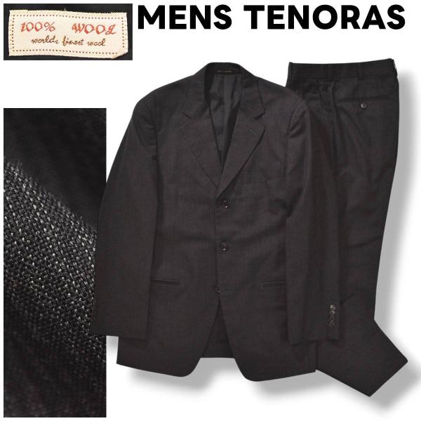 メンズ ティノラス MENS TENORAS ウール 100％ worlds finest wool  シングル スーツ セットアップ 上下 3B  M シャドーストライプ柄 チャコールグレー メンズ
