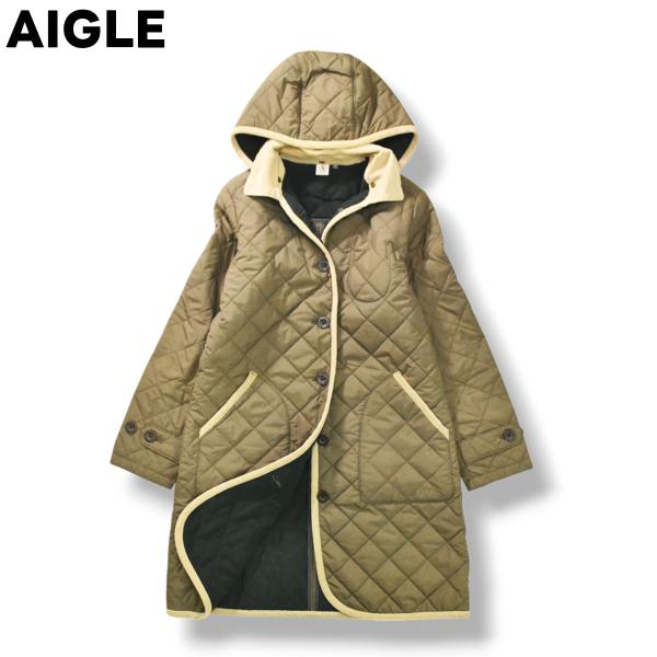 ​AIGLE エーグル モッズコート レディース M ナイロン チェック カーキ AIGLE（エーグル） モッズコート コート ファルディア レディース