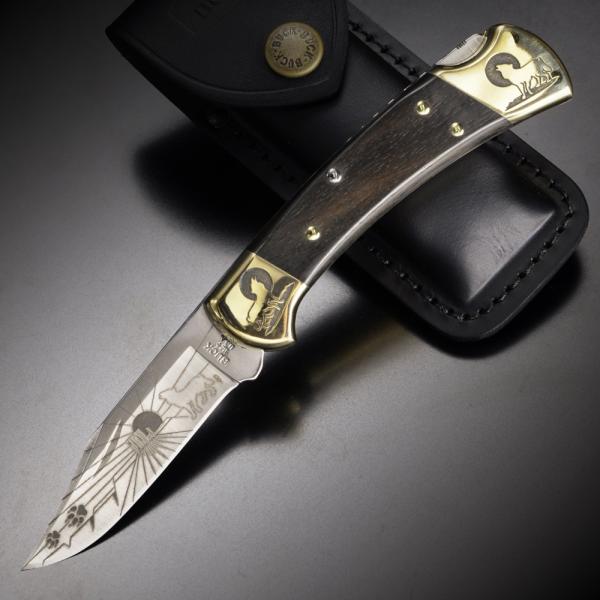 BUCK 折りたたみナイフ 112 限定品 イエローホースカスタム ウルフ刻印 