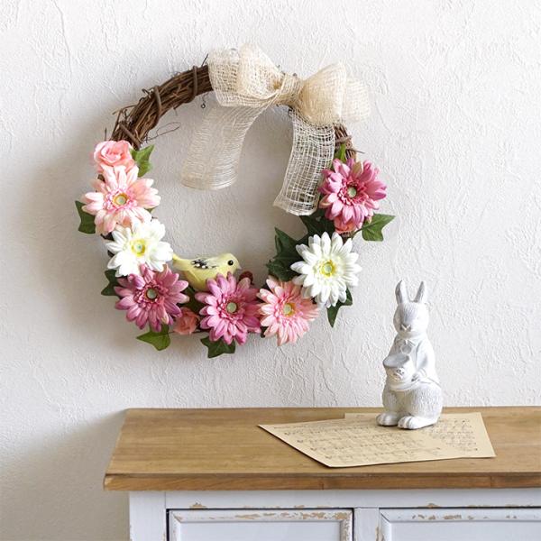 造花 ガーベラと小鳥の春色ナチュラルリース 壁飾り インテリア Wreath Gerberabird リポーズジョイ 通販 Yahoo ショッピング
