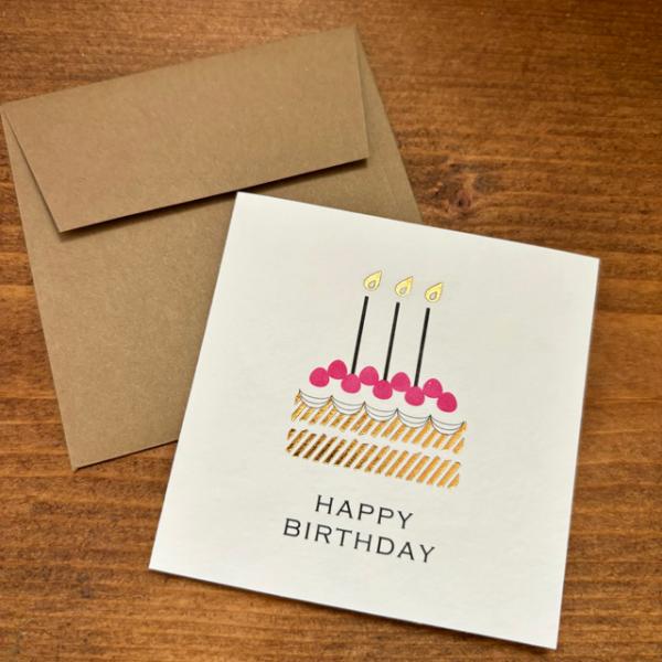 バースデーカード 誕生日 ミニ グリーティングカード 箔押し エンボス加工 おしゃれ ケーキ