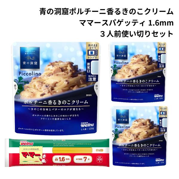 日清製粉ウェルナパスタソース、スパゲッティ3人前セット青の洞窟 Piccolino ポルチーニ香るきのこクリーム きのこの旨味とバターのコクが重なる 120g 3袋きのこの旨味とバターのコクが重なるポルチーニの香りときのこの味わいが活きたク...