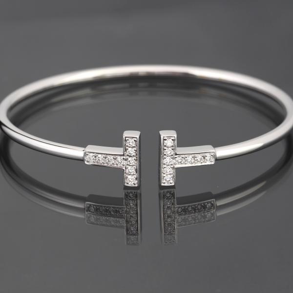 【ティファニー】ティファニー T ダイヤモンド ワイヤー ブレスレット　WG ティファニー】ティファニー T ダイヤモンド ワイヤー ブレスレット WG