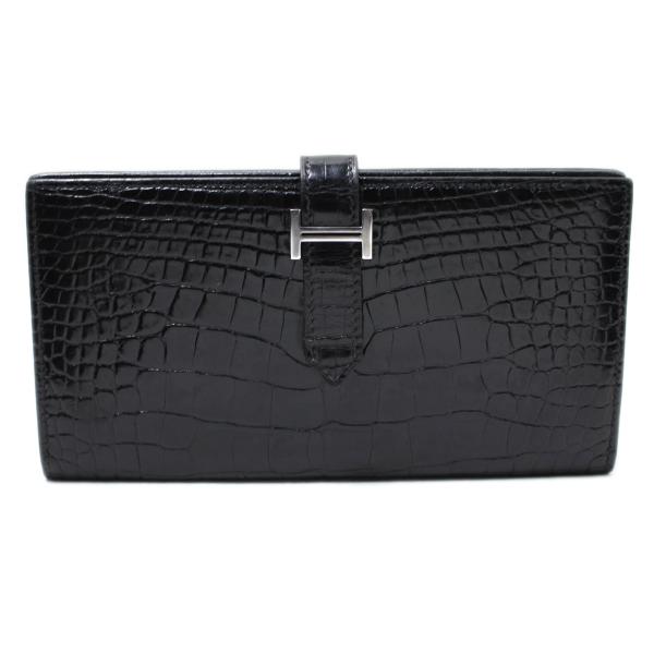 HERMES（エルメス） ベアンスフレ 長財布 □クロコ アリゲーター 黒