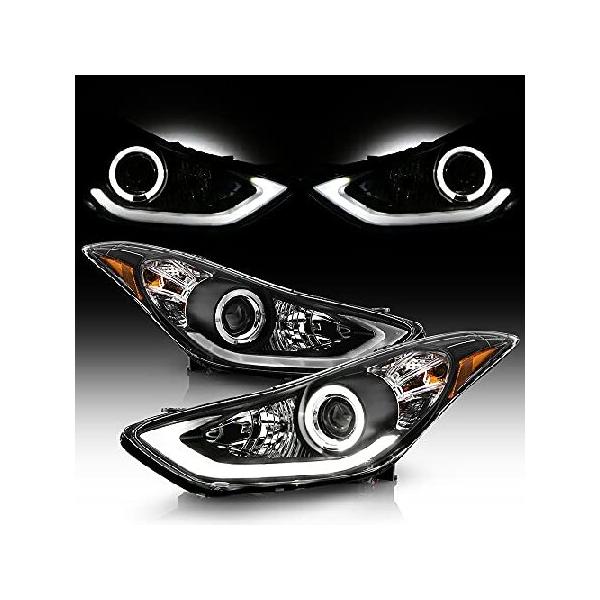 ACANII - 2011-2013 ヒュンダイ エラントラ セダン LED DRL ストリップ ハロー ブラック プロジェクターヘッドライト ヘッドランプ 運