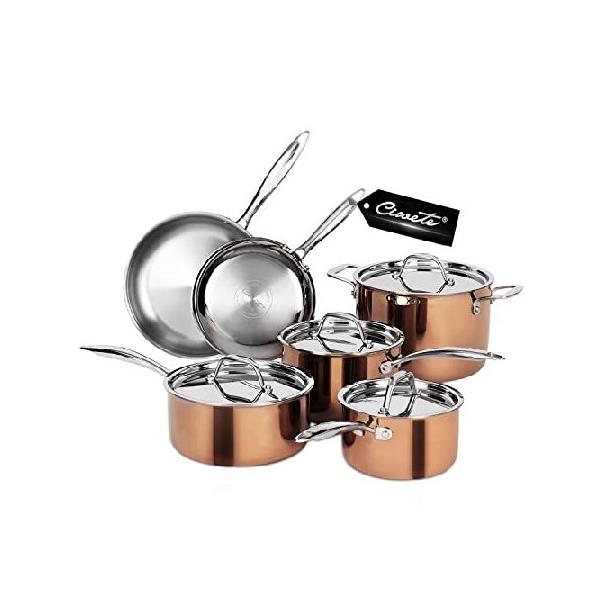 Ciwete 銅鍋とフライパンセット 3層調理器具セット 10点 18/10