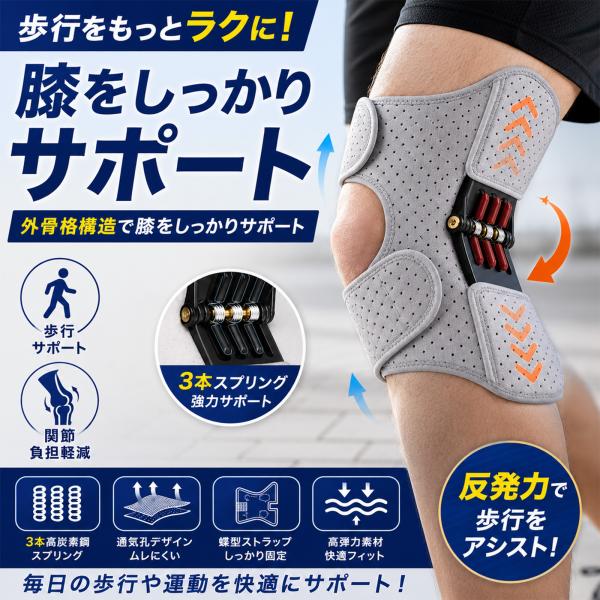 膝サポーター 2枚セット 歩行サポート 3本スプリング 通気性 伸縮 膝固定 負担軽減 左右兼用 男女兼用 スポーツ ひざ用 膝ケア 母の日 父の日 敬老の日