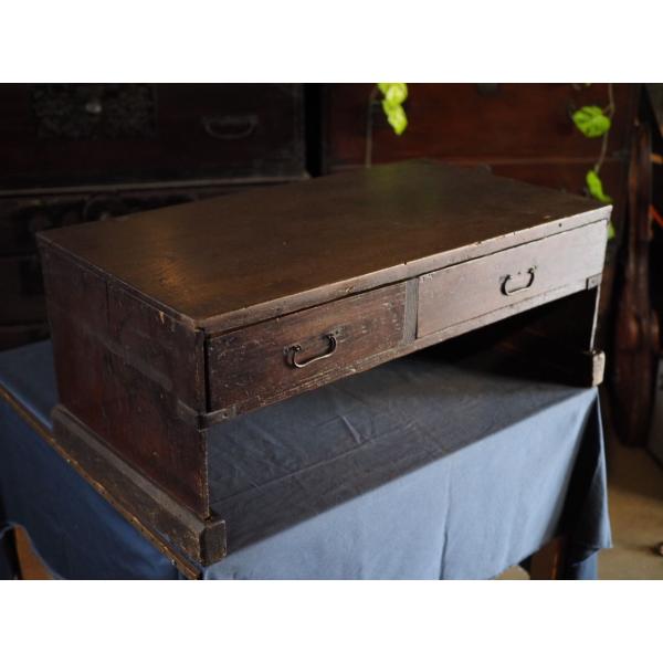 天板欅材アンティーク書斎机 明治時代 古録展 送料別 Fサイズ 中古