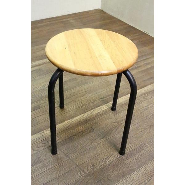 鉄脚木製座面の丸椅子 昭和後期 14脚在庫 店舗什器にどうぞ 古録展