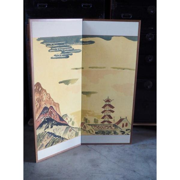 現代アート 淡い色彩の素敵な屏風 在銘 昭和中期 古録展 送料別 G