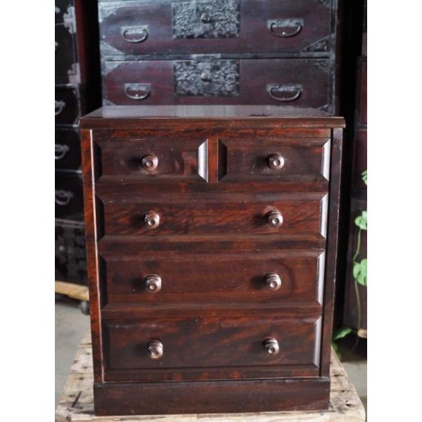 時代箪笥 和箪笥 桜 アンティーク 古道具 古家具 明治 大正 時代箪笥159米沢唐草文八重桜柄桜ツマミ金具 木庵田中