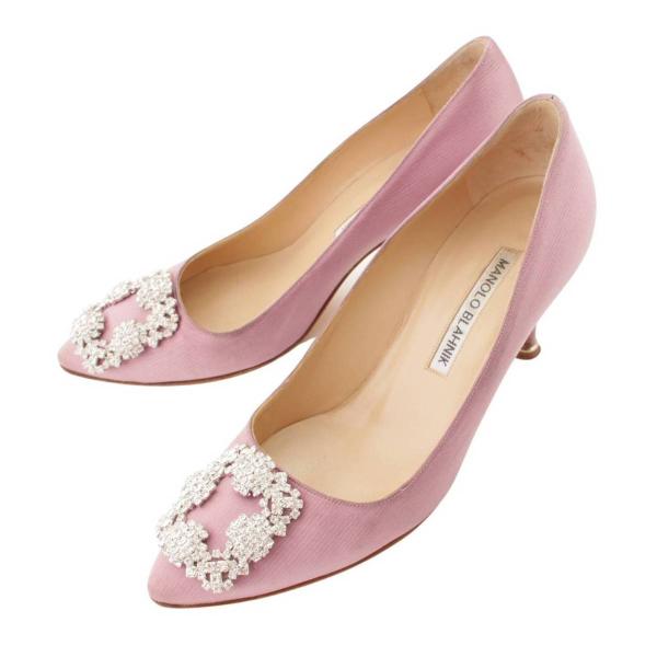 マノロ ブラニク】Manolo Blahnik ハンギシ サテン ビジューバックル マノロ ブラニク】Manolo Blahnik ハンギシ サテン ビジューバックル