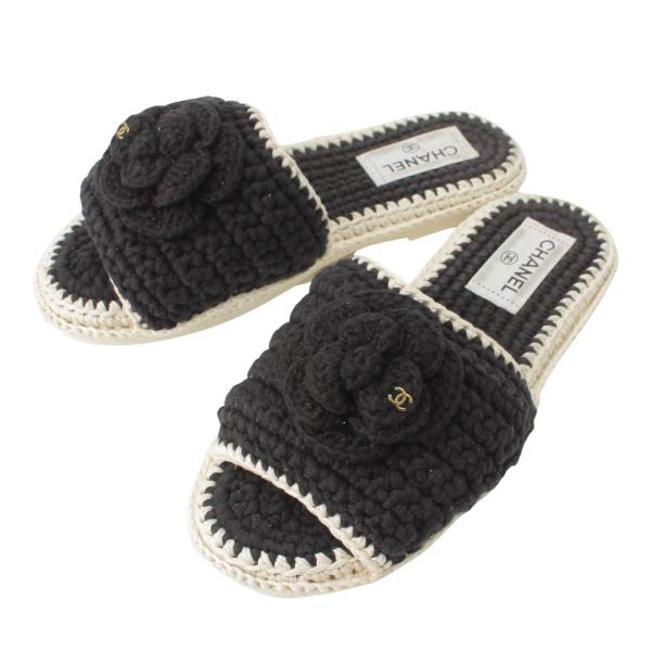 M7289 CHANELシャネル カメリア サンダル ブラック 36