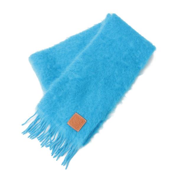 LOEWE ダークブルー マフラー フリンジ付き