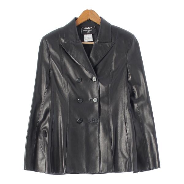 CHANEL テーラードジャケット P11719 CHANEL シャネル 98A ラムスキン レザー ダブルブレスト
