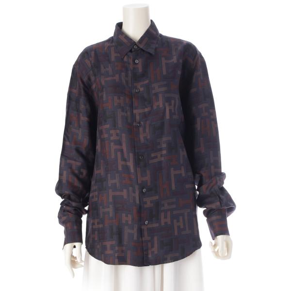 HERMES（エルメス） シルク Hロゴ 長袖 シャツ セリエボタン ブラウス