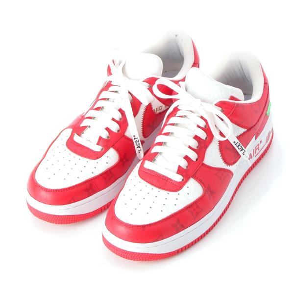 ルイヴィトン ナイキ レザー Air Force エアフォース1 ロー スニーカー 1A9VA9 ホワイト×コメット レッド 9【中古】