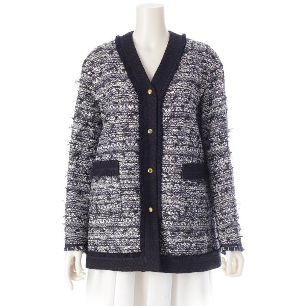 drawer ドゥロワー ツイード　トップス　36 ネイビー　blamink DRAWER（ドゥロワー） 23SS コットン ファンシー ツイード ノーカラー