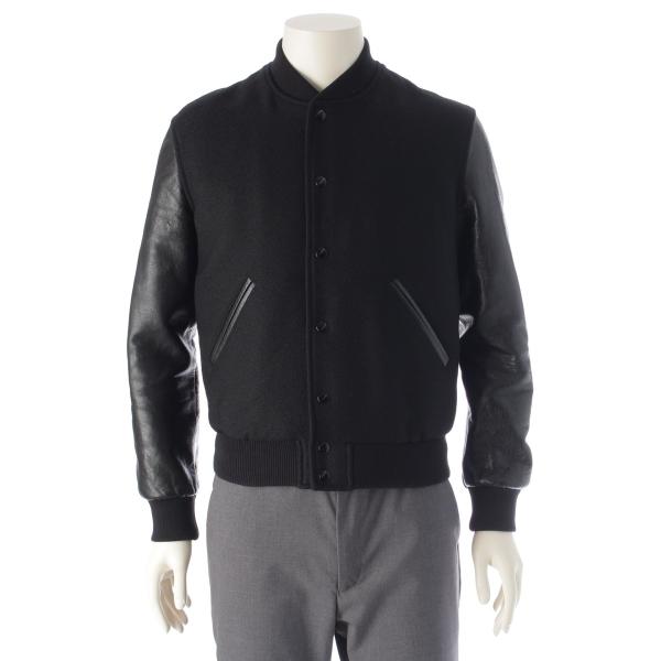 CELINE ブラック スタジャン ウール・レザー　44 CELINE（セリーヌ） ウール エディ期 レザースリーブ テディ