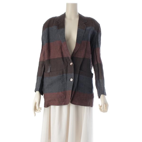ISSEY MIYAKE - イッセイミヤケ ヴィンテージ 初期タグ テーラードジャケット ボーダー 9 ISSEY MIYAKE（イッセイミヤケ） 70s 1979 単色タグ リネン ボーダー