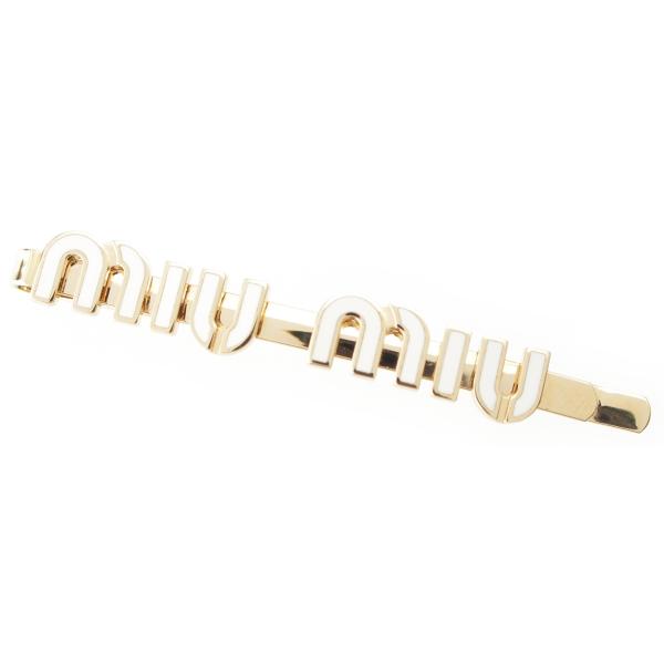 miumiu ヘアアクセサリー　ヘアゴム　ホワイト　ゴールド　ロゴ　髪飾り　新品 miu miu（ミュウミュウ） ロゴ ヘアピン ヘアアクセサリー ホワイト