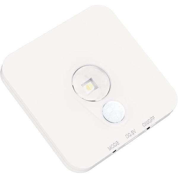 【概要】縦横7.5cm、厚さ0.9cmの小さくて薄い充電式センサーナイトライト。500mAhのリチウムポリマー電池を内蔵し照射角度約70度、55ルーメンの明るさです。昼白色・電球色・温白色の3つの色温度に調整もでき、周囲の明るさが約20ルク...