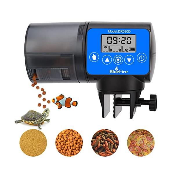 BlueFire 魚自動給餌器 餌やり器 オートフィーダー 熱帯魚 金魚 水族水槽用 多段階&多回転数 自動餌やり機 配給量調節可能 静音 留守中の餌やり
