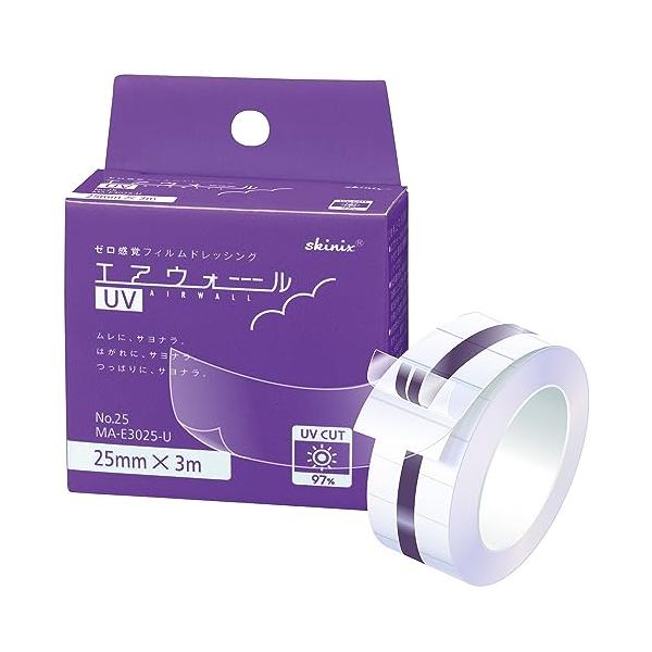 skinixスキニックスエアウォールUV 約97%UVブロックフィルム 傷あとケアに 透明 極薄で目立たない 防水 25mm×3m 1巻 MA-E3025-U