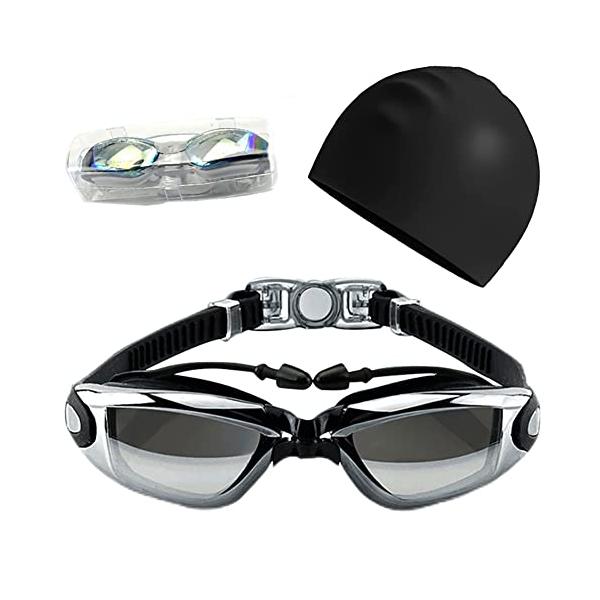 DUTUTU 大人スイムゴーグル 度付き スイミングゴーグル 度付きゴーグル 水泳 近視-3.0 UVカット 曇り防止 水漏れ防止ベルトスイムキャップ 耳栓 付き