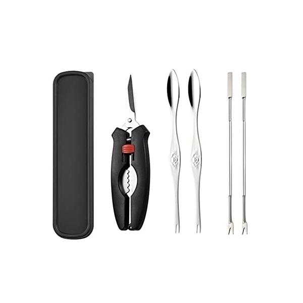 5本セットカニを食べるための五点セットには、カニ肉を切るためのハサミ、二つの小さなフォーク、二つの小さな針が含まれています 、収納ケース付き。材質：ステンレス鋼+亜鉛合金 。高品質のステンレス鋼材料、頑丈で耐久性。サビに強く耐久性・耐食性に...