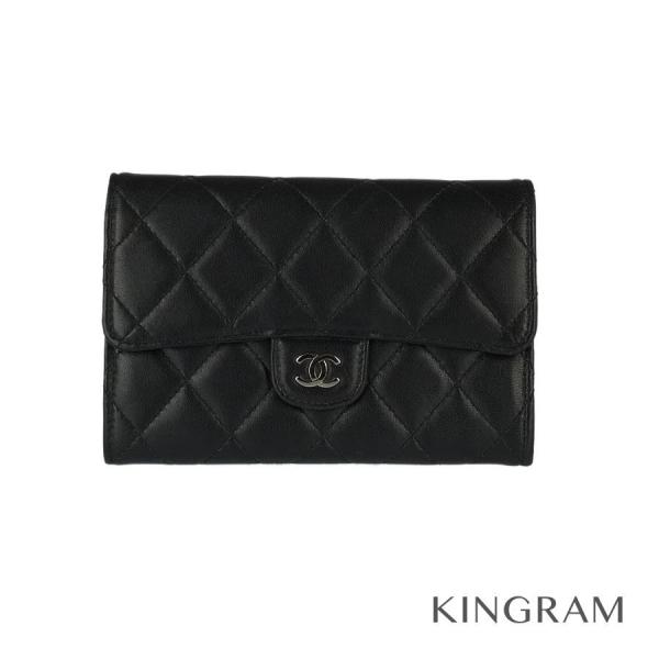 ブラック シルバー マトラッセ その他財布 マトラッセ コンパクトウォレット ラムスキン 中古 折財布 財布 レディース財布 Fto 6095110 キングラムモール シャネル Fto