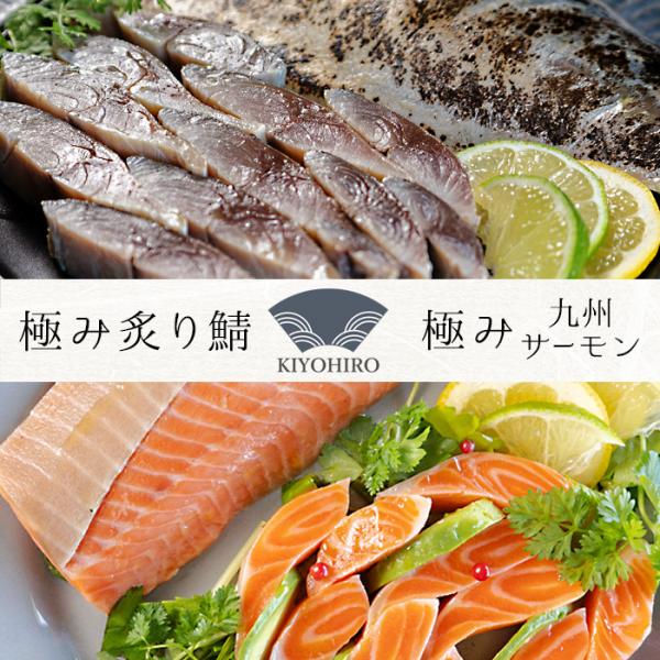 博多で40年以上愛される清広の極み炙り鯖 極み九州サーモン ２種セット 化粧箱入 極上の味わい 美味しい 済州島サバ 国産鮭 グルメ ギフト ギフト お祝 送料無料