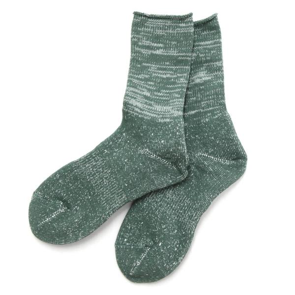 ROTOTO ロトト｜和紙 PILE CREW SOCKS 26 (ダークグリーン)(シャリシャリして夏でも快適な靴下)