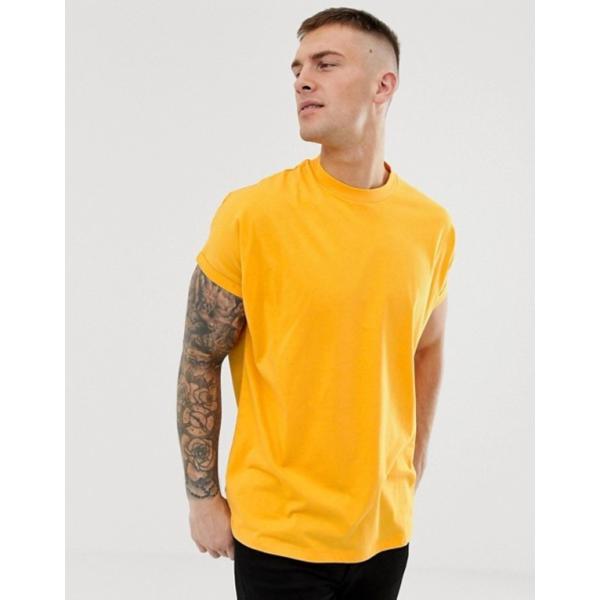 エイソス メンズ Tシャツ トップス Asos Design Oversized Longline T Shirt Neck Crew Yellow In Sleeve 直輸入品激安 Roll With