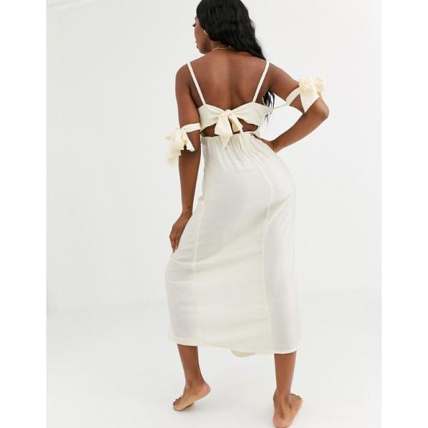 エイソス レディース ワンピース トップス Asos Design Beach Maxi Dress In Natural スピード対応 全国送料無料 Trim Amp Out With Fabrication Waist Sleeves Shell Cut Tie